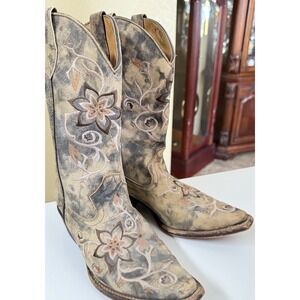Rocky Women's Floral Embroidery Leather‎ Cowgirl Cowboy Western Boots Sz 7.5